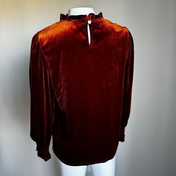 SHEIN Velvet Long Sleeve Top In Rust Withe Ruffle Hem Size M - Picture 3 of 6